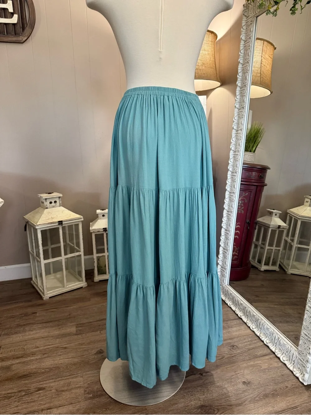 Double D Ranchwear • Turquoise Tiered Broomstick Maxi Skirt